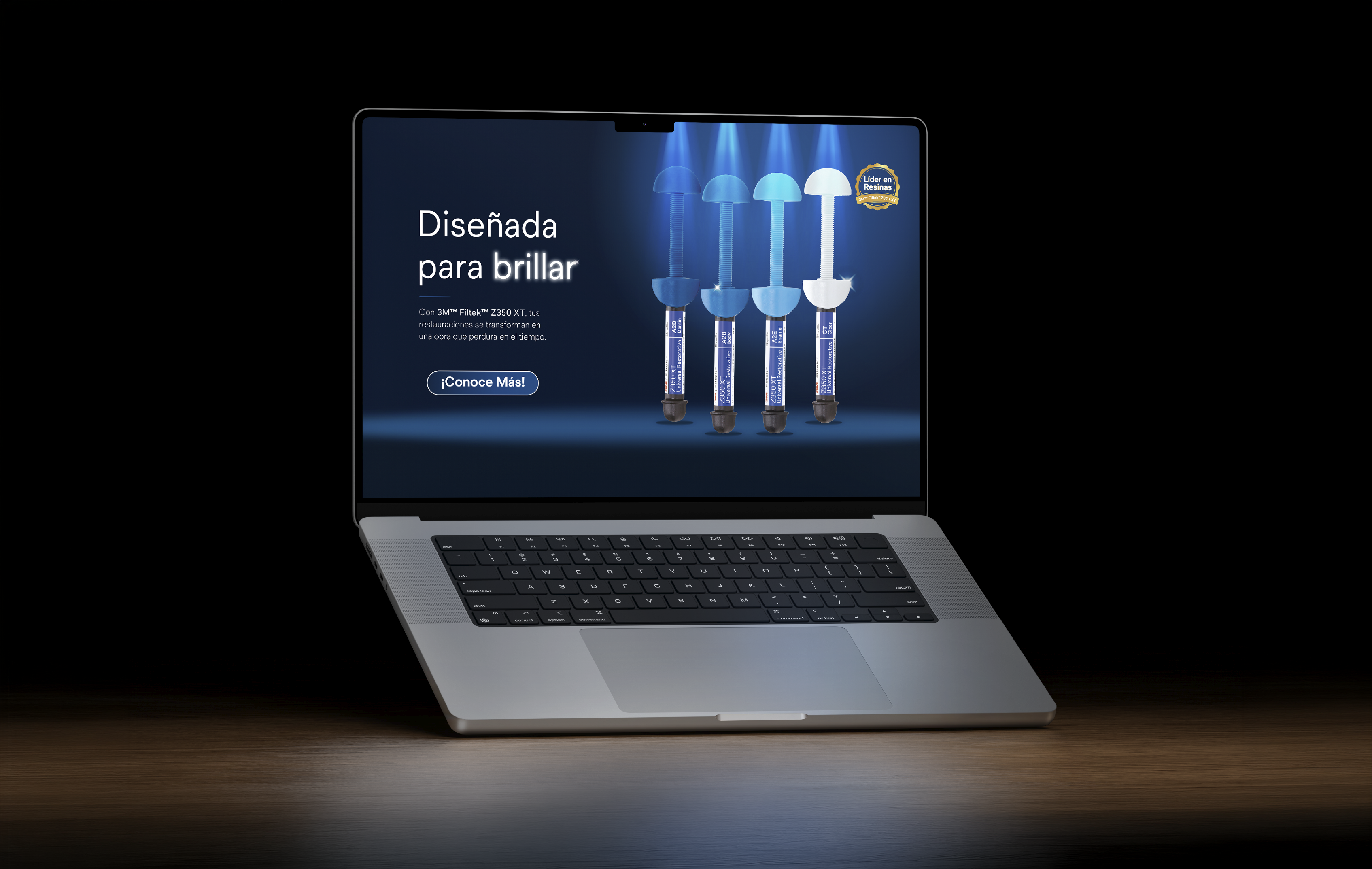 Pieza digital de Filtek Z350 XT aplicada en un computador portátil
